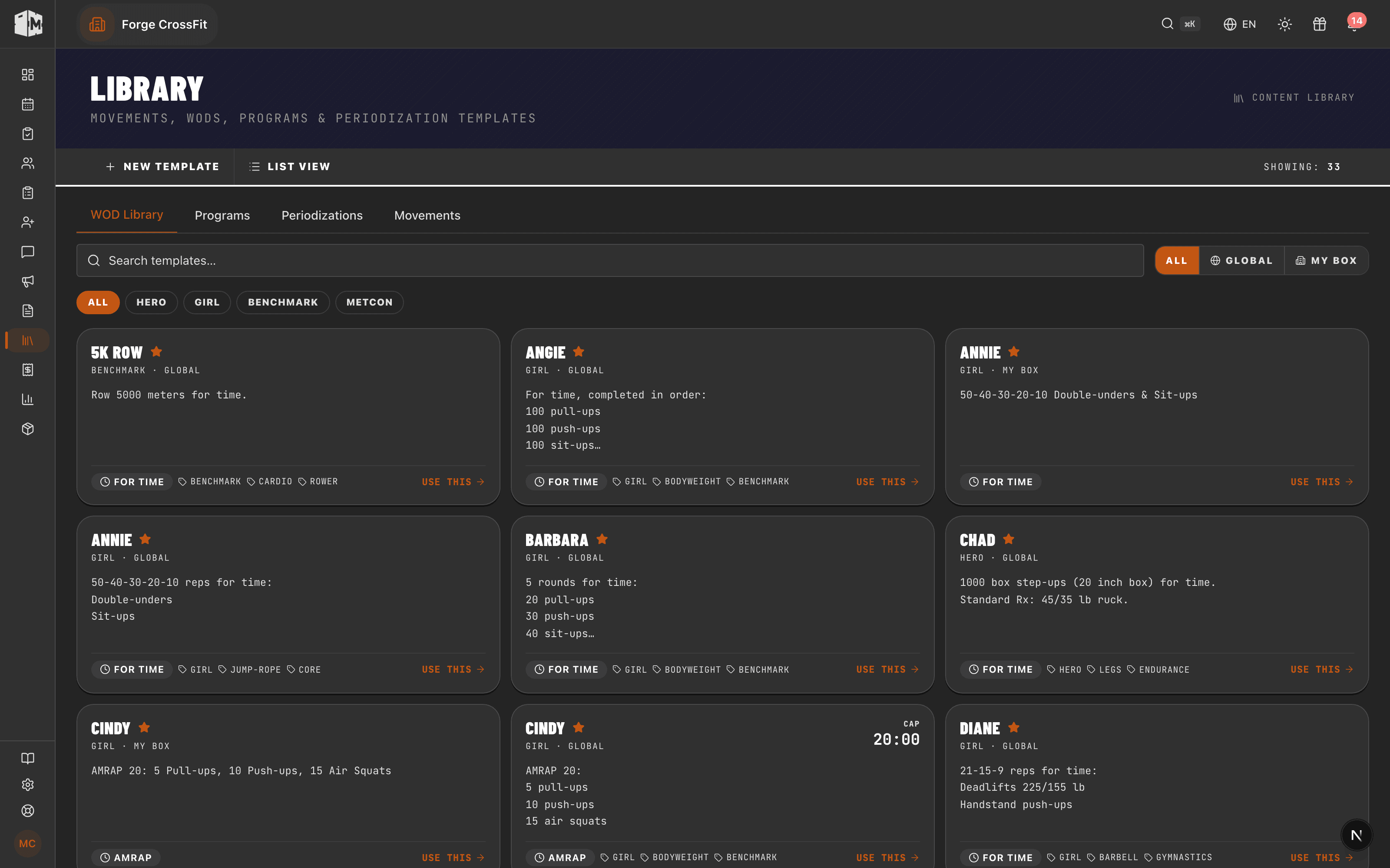 WOD Library screen
