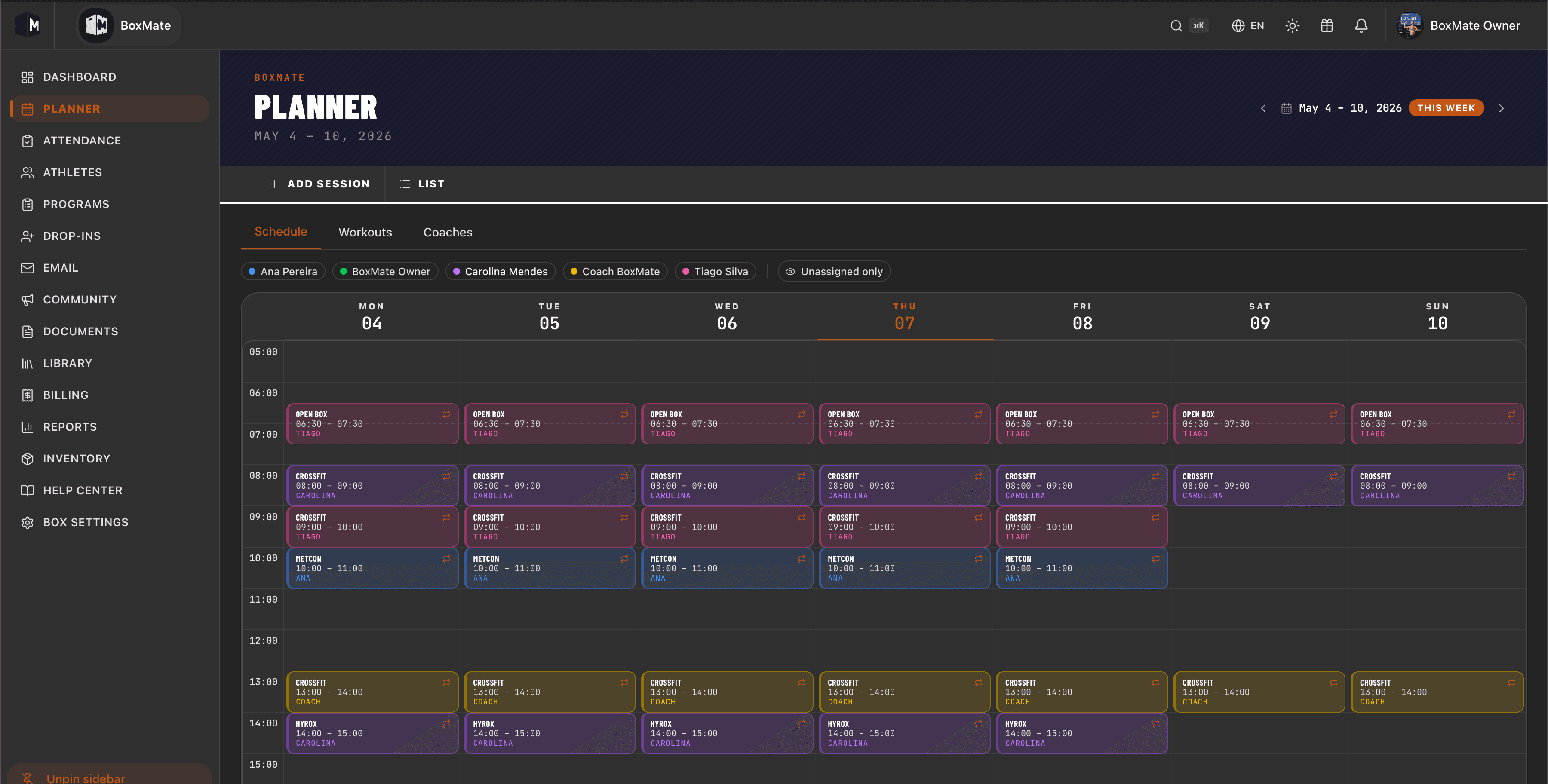Planner screen