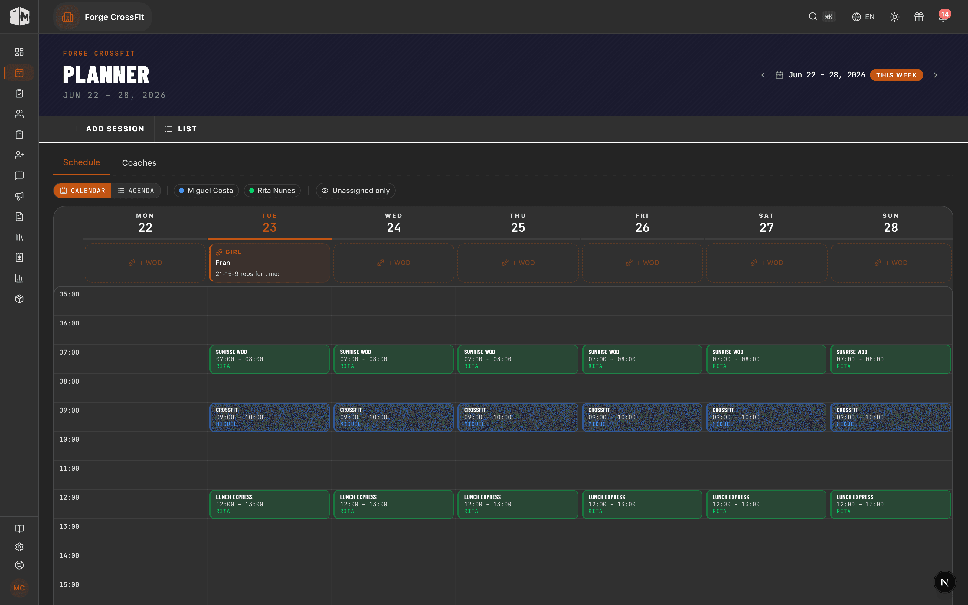 Planner screen